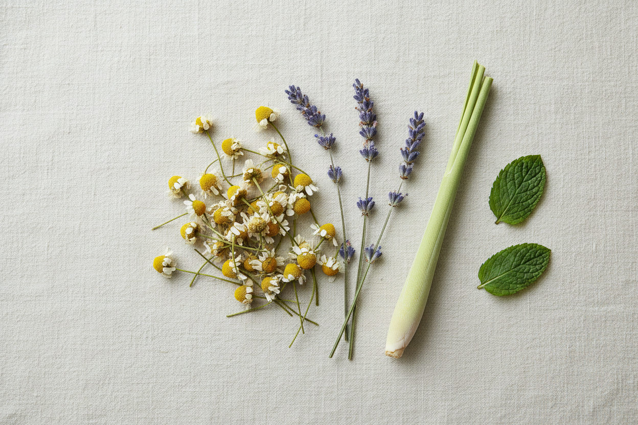 Lemongrass, chamomile, and lavender for the Calm ritual