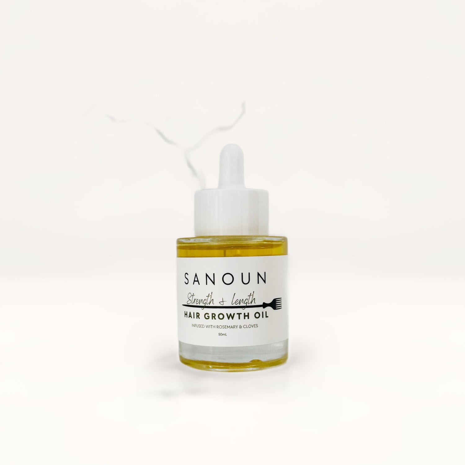 Sanoun Strength and Length Hair Growth Oil on cream card