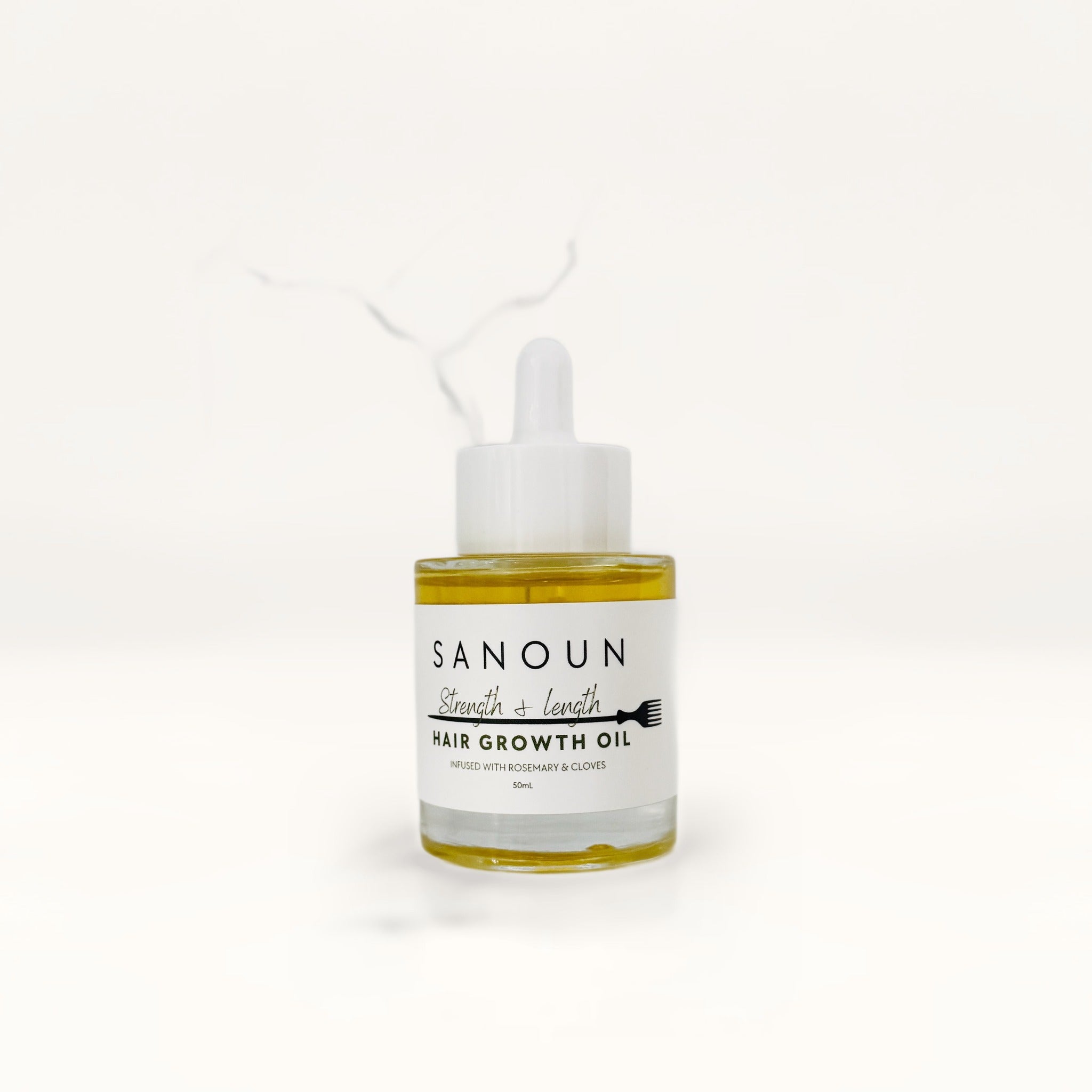 Sanoun Strength and Length Hair Growth Oil on cream card