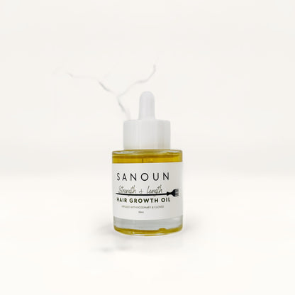 Sanoun Strength and Length Hair Growth Oil on cream card