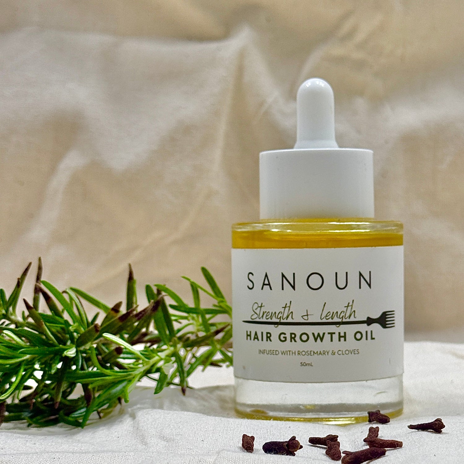 Sanoun Strength and Length Hair Oil with rosemary and cloves