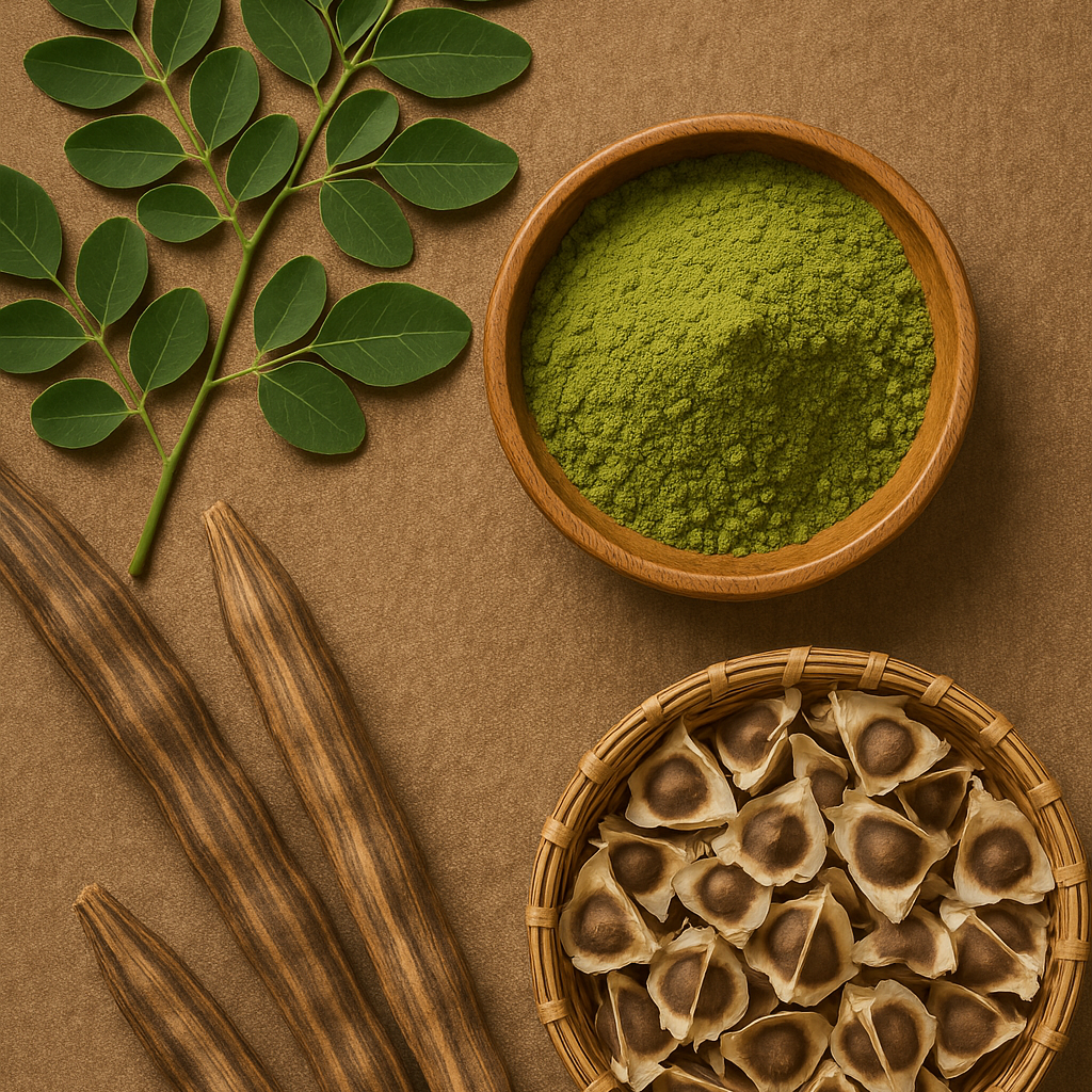 Moringa powder with dried moringa pods