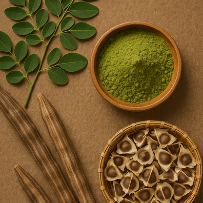 Moringa powder with dried moringa pods